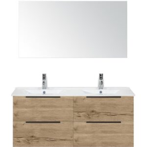 BES LED Seville Badmeubelset 120 cm – 4 Laden Natuur Eik Edge – Wastafel Enjoy Dubbel met Spiegel – Badkamer & Sanitair>Meubelsets>Badkamermeubel Set [#141540]
