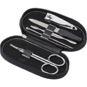 Merkloos Manicure set – 5-delig – zwarte ovalen etui met ritssluiting – Reisset – Nagelschaartje [#203656]