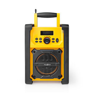 Nedis FM-Radio | Bouwradio | FM | Batterij Gevoed / Netvoeding | Digitaal | 15 W | Scherm grootte: 2.2 " | Blauw-Wit Scherm | Bluetooth® | IPX5 | Handgreep | Geel / Zwart [#206]