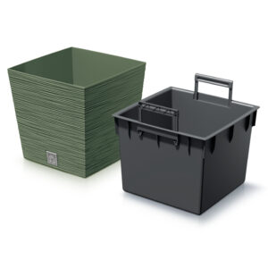 Prosperplast Prosperplast Plantenpot/bloempot Furu Stripes – voor buiten – kunststof – bosgroen – vierkant – D24 x H23.5 cm – – /onderwerpen/b–onderwerpen/bloempotten-voor-buiten [#107100]