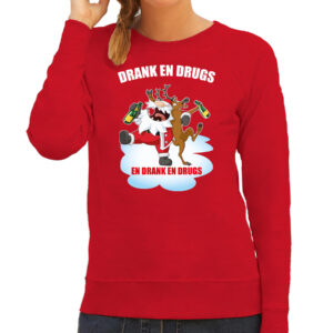 Bellatio Decorations Foute Kerstsweater / outfit Drank en drugs rood voor dames – /kerst-kleding/kerst-truien/kerst-truien-dames [#243402]