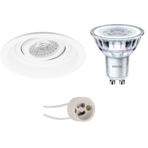 BES LED GU10 Inbouwspot Set – Mat Wit – Inbouw Rond – Verdiept – Kantelbaar – Philips – CorePro 827 36D – Pragmi Domy Pro – 4.6W – Warm Wit 2700K – Ø105mm – Wonen>Verlichting>LED Spots [#341852]