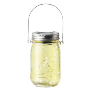Decoris Solar lamp pot met deksel geel glas 14 cm – /feestartikelen/feest-verlichting/solar-lantaarns [#269572]
