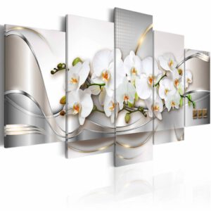 Karo-art Schilderij – Oceaan van onschuld Orchidee, 5 luik, Grijs/Wit, 2 maten, Premium print – Meubels > Huis accessoires > Decoratie > Schilderijen [#431562]