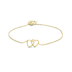 UNIEKGOUD 9k Geelkleurige Armband met Twee Hartjes – Verstelbaar 16.5-18.5cm – Apparel & Accessories > Jewelry > Bracelets [#283101]