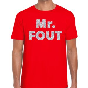Bellatio Decorations Mr. Fout zilveren glitter tekst t-shirt rood heren – Foute party kleding – /festival–evenementen-tshirts/foute-party-tshirts [#155940]