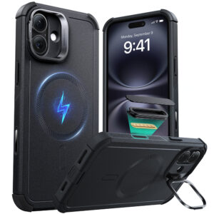 ESR iPhone 16 Cyber Tough Magnetic Case (Camera Control, Stash Stand) – Black – 2353 [#647929]