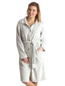Fleece badjas lichtgrijs/lichtgroen met knopen [#728931]