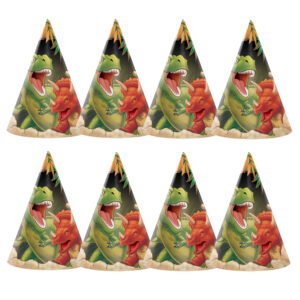 Merkloos Dinosaurus thema feesthoedjes – 8x – papier/karton – Dino kinderfeestje – /dinosaurus [#054936]
