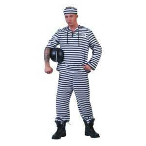 Merkloos Gestreept gevangene carnaval verkleed kostuum – Boevenpak – volwassenen – 3 delig – /heren-verkleedkleding [#036746]
